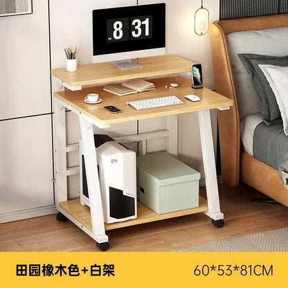 Official New Small Computer Desk Desktop Double-La Mini study Home Desk Mobile Bedside Table Net Class Simple Small Apartment